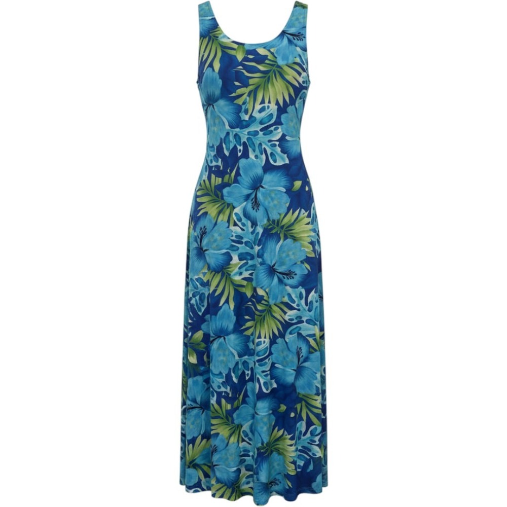 Royal Creations Maxi Dress Womens XL Blue Tropical Floral Hawaiian Vacation Boho
